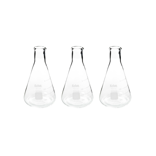 Matraz Erlenmeyer 500 Ml Vidrio Kelve Paq C/3