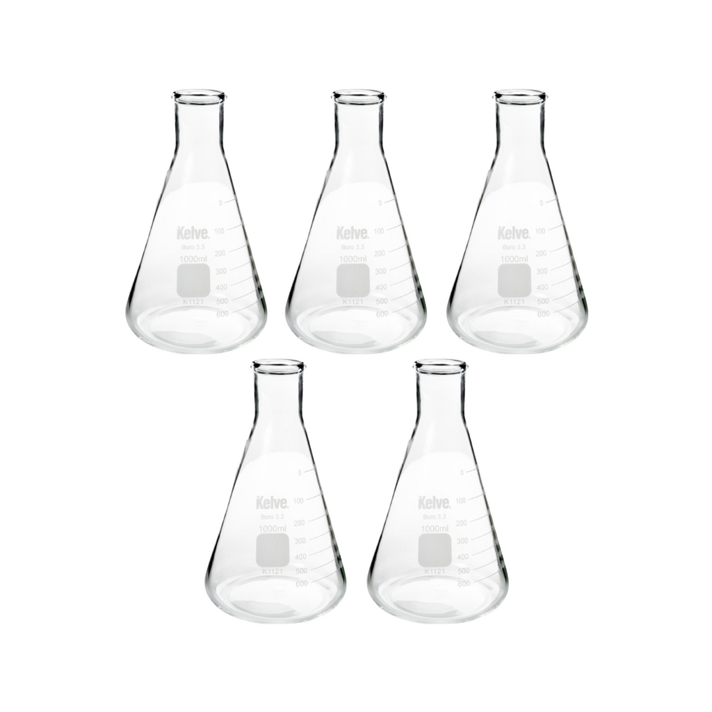 Matraz Erlenmeyer 1000 Ml Vidrio Kelve Paq C/5