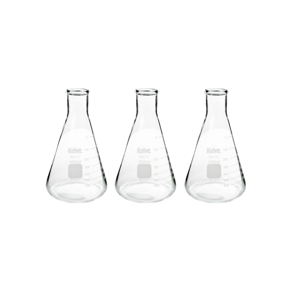Matraz Erlenmeyer 1000 Ml Vidrio Kelve Paq C/3