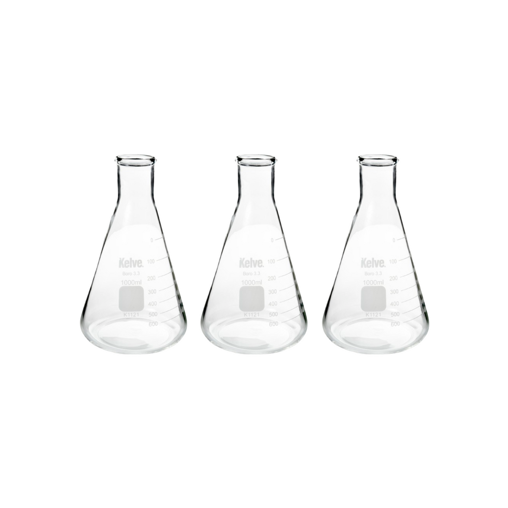 Matraz Erlenmeyer 1000 Ml Vidrio Kelve Paq C/3
