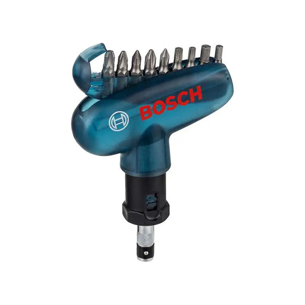 Atornillador Manual Bosch 2607017413 con Juego de 10 Piezas | Destornillador con 9 Puntas para Madera, Metal y Uso General