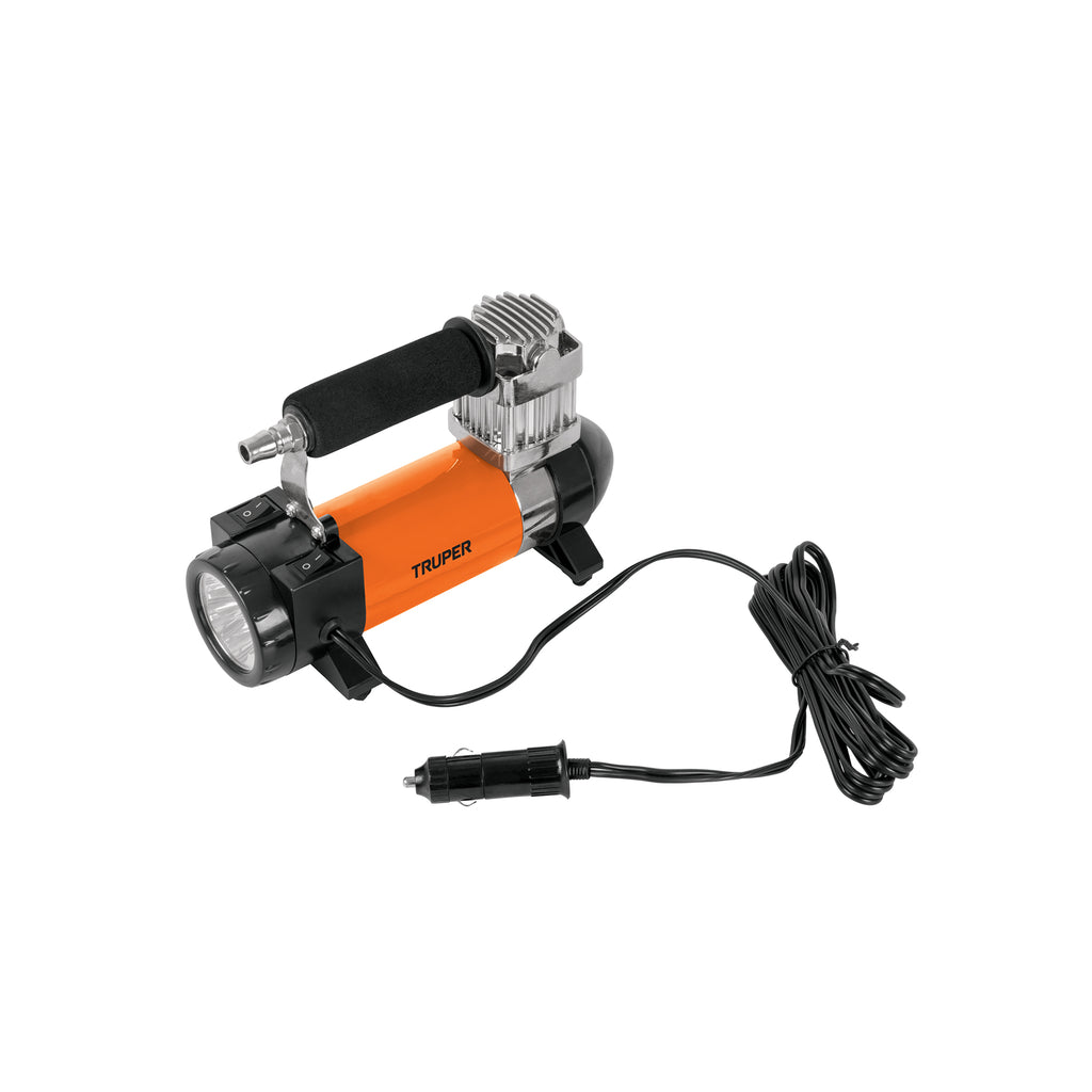 Compresor de Aire 12 V para Auto Truper con Linterna – Inflador Portátil para Llantas
