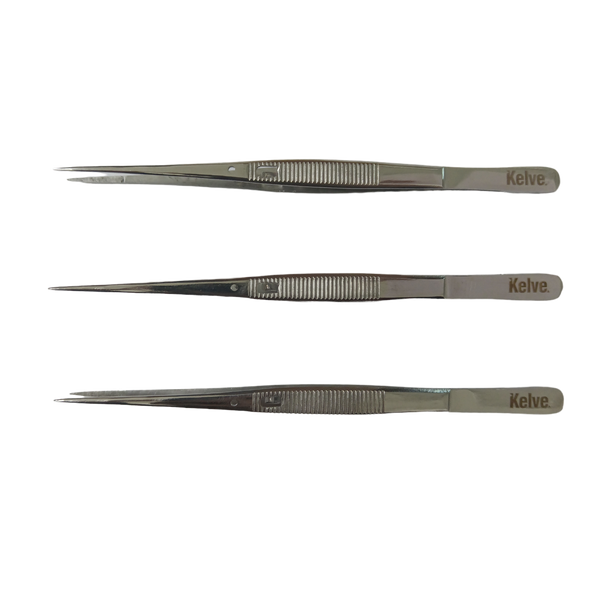 Pinza de Disección Recta C/seguro Acero Inox Paq con 3 Kelve