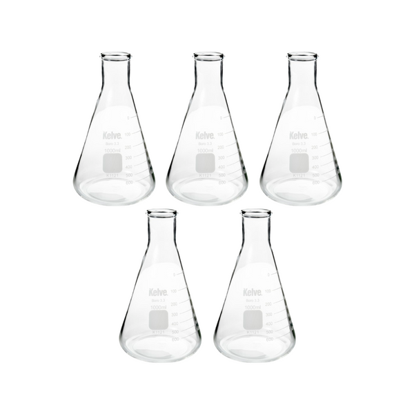 Matraz Erlenmeyer 1000 Ml Vidrio Kelve Paq C/5