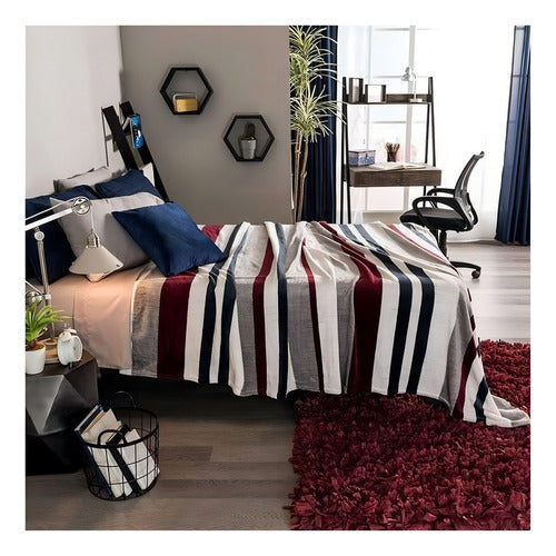 Cobija Vianney Ligero King Con Diseño Oxford/rojo/gris