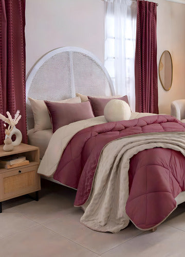 Edredón Queensize Girona + Funda +cojin+ Cubre Vianney Rosa