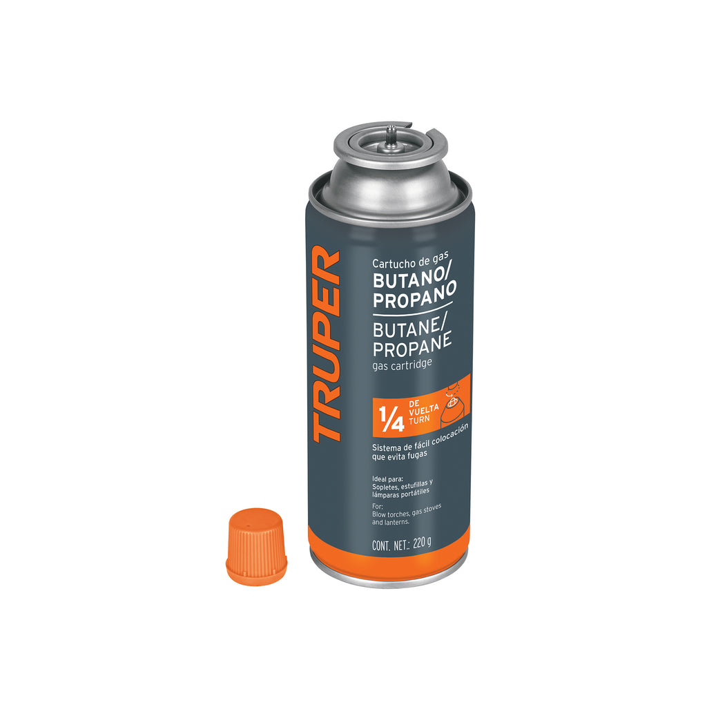 Lata de Gas Truper 220g con Válvula 1/4 de Vuelta para Soplete