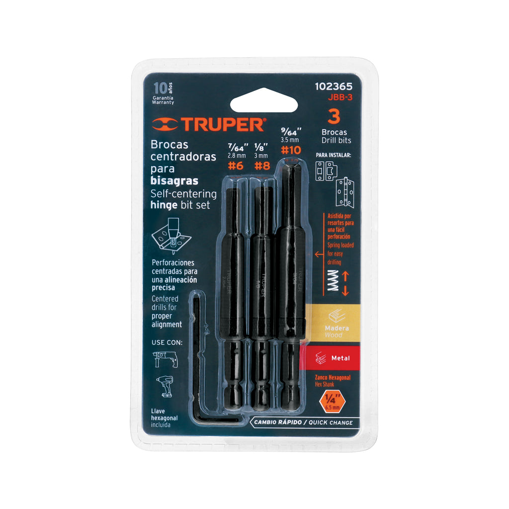Juego De 3 Brocas Para Bisagra Truper 102365 Para Madera Y Metal