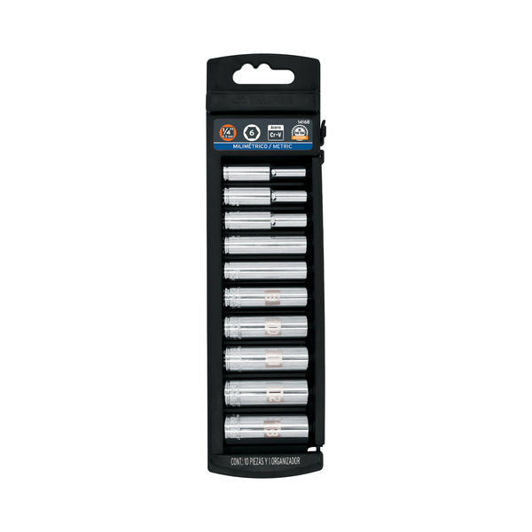 Juego de 10 Dados Largos 1/4" Mm Truper para Herramientas Mecánicas