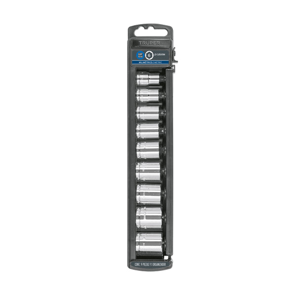 Juego De 9 Dados Cortos 3/8" Truper Milimétricos Acero Cromo