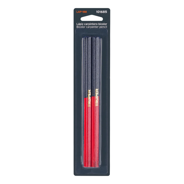 Lápiz Bicolor 2 piezas Truper 101685 para Carpintero | 18 cm | Grueso y Profesional