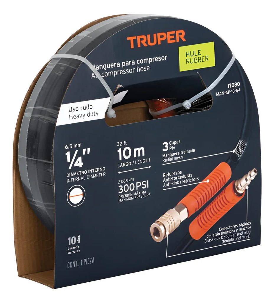 Manguera De Hule Para Compresor, Alta Presion 1/4 10 M 17080