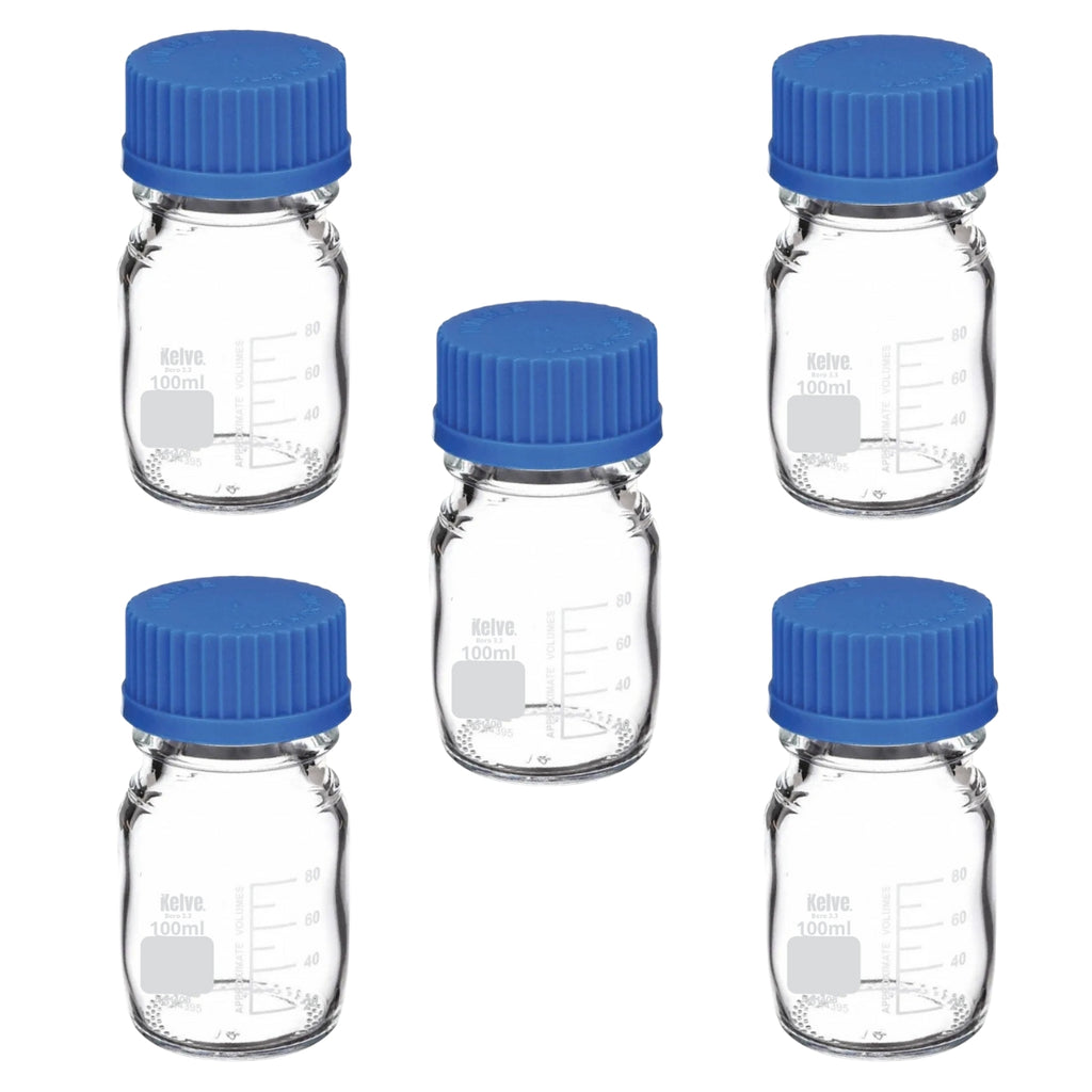 Frasco Para Laboratorio Kelve Vidrio Graduado C/ Tapa 100 Ml Paq C/5