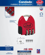 Candado de Combinación Digital LOCK L21M36 de 36 mm Rojo | Candado de Seguridad para Maletas y Equipaje - vista 2